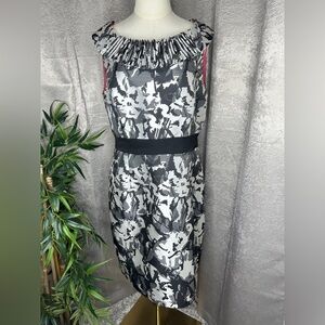 Donna Ricco Women’s Abstract Print Sleeveless Sheath Dress Black & White Sz 14